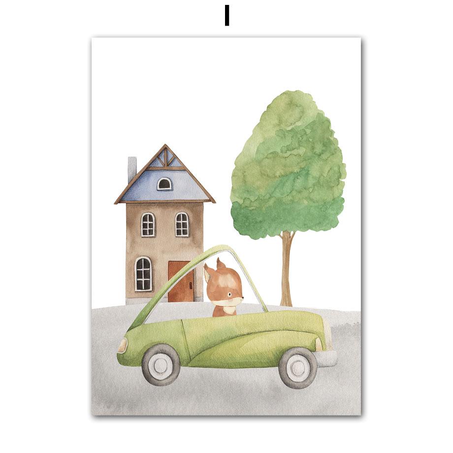 Car Giraffe Lion Elephant Monkey Jungle Animals Wall Art Canvas Painting Nordic Posters And Prints Pictures Baby Kids Room Decor