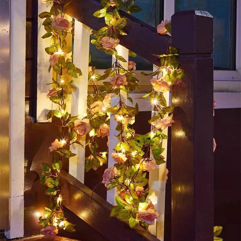 2–10 m künstliche grüne Efeublätter mit LED-Lichterkette für Zuhause, Schlafzimmer, Dekoration, Hochzeit, leuchtende künstliche Pflanzengirlande, Heimdekoration