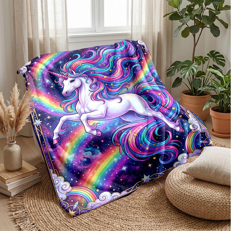Unicorn Rainbow Fantasy Theme blanket Lightweight Warm Flannel Blanket Decorative Throw Blanket for Home Decoration