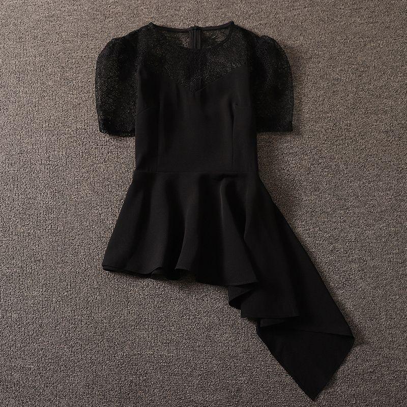 

Необычный дизайн с оборками, нишевый круглый вырез, короткий рукав Black L