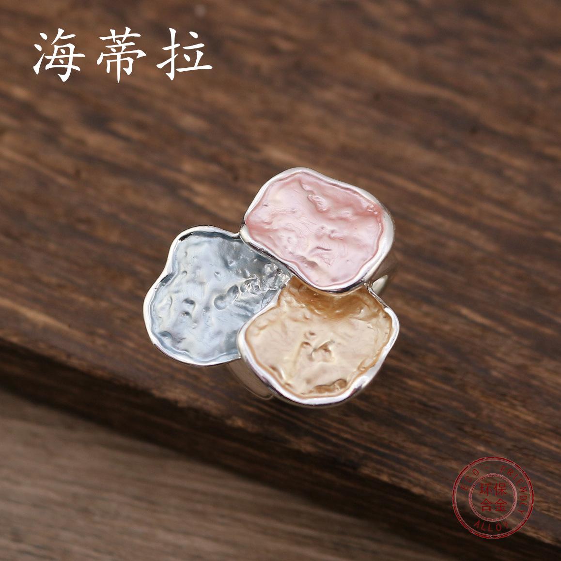 

Enamel geometric square alloy ring, women s high-end versatile geometric elastic ring