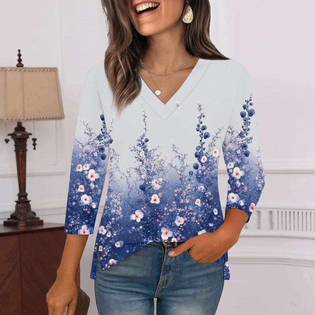 3/4 Sleeve Shirts For Women  Print Graphic Tees Blouses Casual Plus Size Basic Tops Pullover