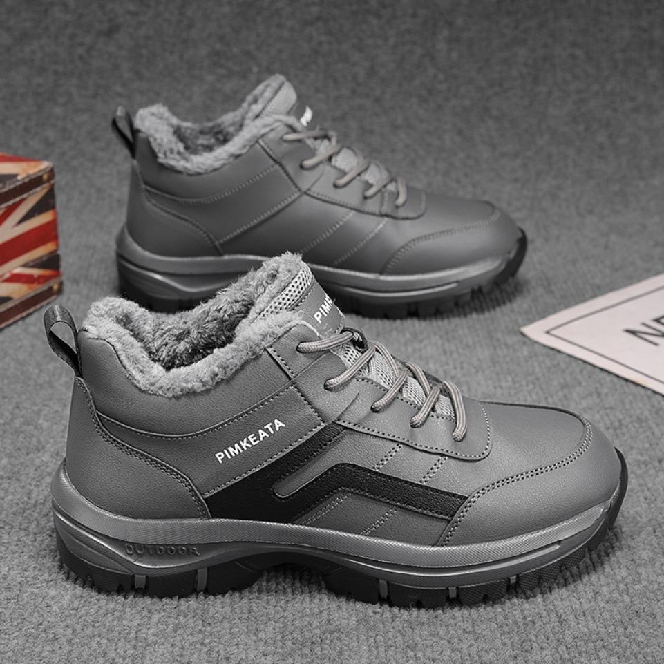Winterstiefel für Herren Neue Wasserdichte PU-Leder Warme Schnee-Knöchelstiefel Outdoor Warme Plüsch Rutschfeste Arbeits High-Top Freizeitschuhe