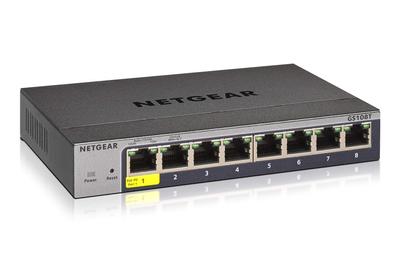 Netgear Přepínací rozbočovač 8 portů 1G kovový kryt Tichý bez ventilátoru Omezená doživotní záruka na hardware Správa cloudu Smart Switch [Originální produkt]