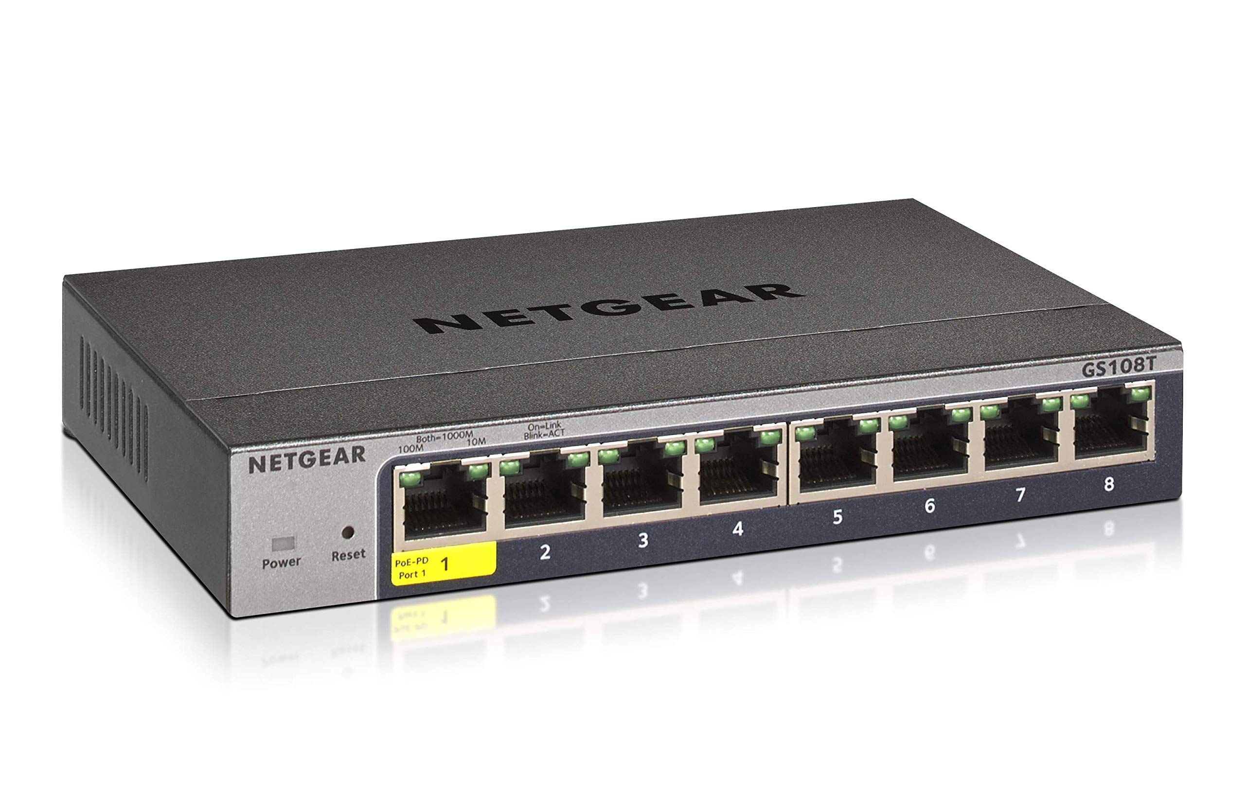 

NETGEAR Switching Hub, 8 портів, 1G, металевий корпус, безшумна робота без вентилятора, обмежена довічна гарантія на обладнання, розумний комутатор із хмарним управлінням [Оригінальний продукт] сірий колір
