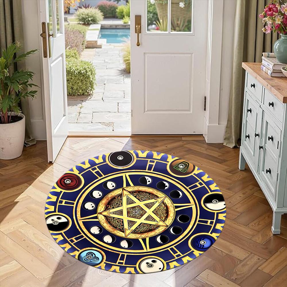 Magic Pentagram Round Floor Mat Perfect for Study Room Balcony Bedrooms Dormitory Antislip Round Carpet Decorate Offices Gift for Festivals