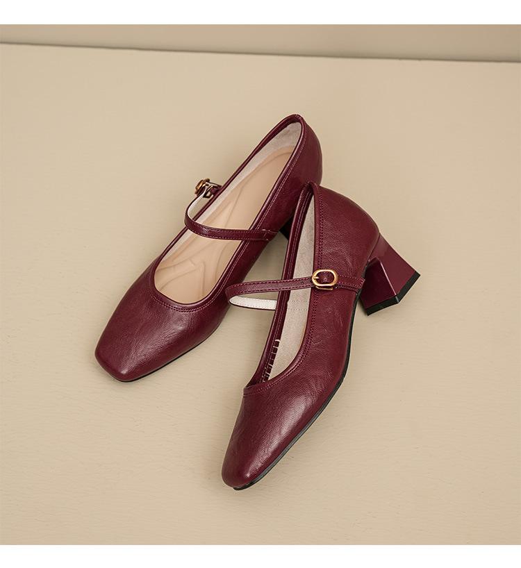 Women's High Heels French Retro Mary Jane Shoes Women's Spring Summer New Simple Small Leather Shoes Flat Bottomed Women's Shoes