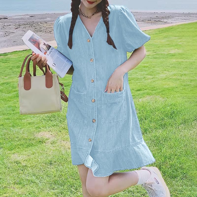 ZANZEA Women Casual V-Neck Loose Summer Short Sleeve Dress