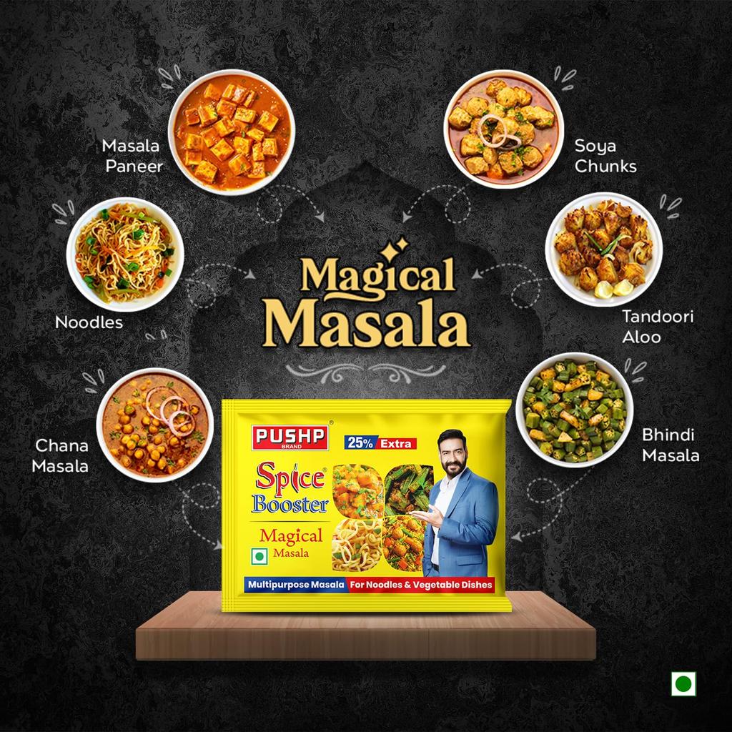 Pushp Brand Spice Booster Magical Masala Blend For Daily Vegetarian Cooking Savory Flavor Enhance Pack Of 40