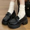 Fashion Retro Chunky Heel Penny Loafers for Women Brown Pu Leather Platform Pumps Woman Thick Sole Slip On College Style Jk Dress Shoes