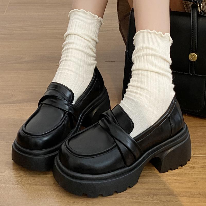 Fashion Retro Chunky Heel Penny Loafers for Women Brown Pu Leather Platform Pumps Woman Thick Sole Slip On College Style Jk Dress Shoes