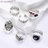 {Summer2} 6Pcs Punk Demon Claw Clown Poker Black 8 Billiard Rings Set For Women Men Vintage Gothic Finger Rings Party Jewelry