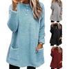 Stylish Women Fleece Shearling Jacket with Pocket Mid-length Thickened Solid Color Warm Winter Outwear Hoodie
