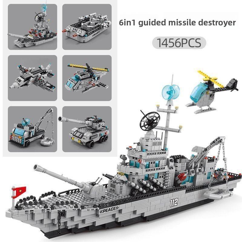 6v1 Vojenská stavebnice Námořní válečná loď Armádní tank Letadlo Model lodi Dětské DIY stavebnice Vánoční narozeninový dárek