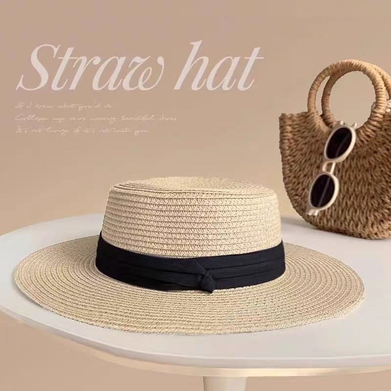 New bow lace straw hat women's summer seaside beach vacation sun hat large brim sun protection hat