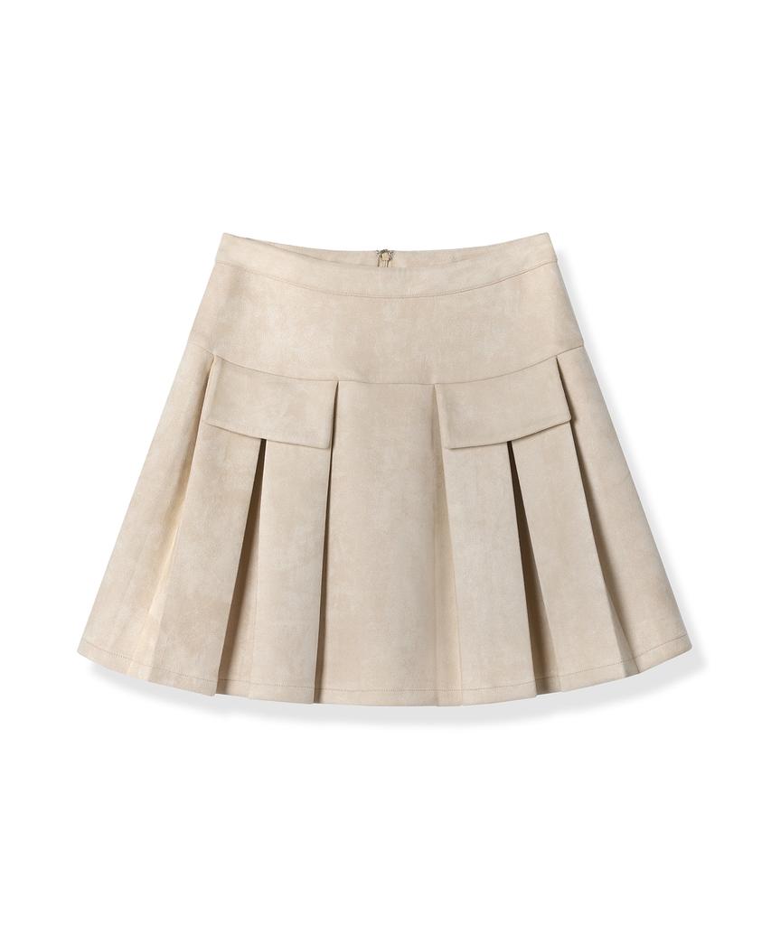 AVANDRESS Pocket Mini Suede Pleats Skirt Brown