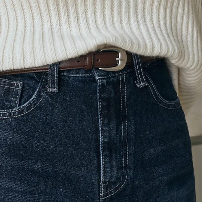 Simple Slim Leather Belt - Brown
