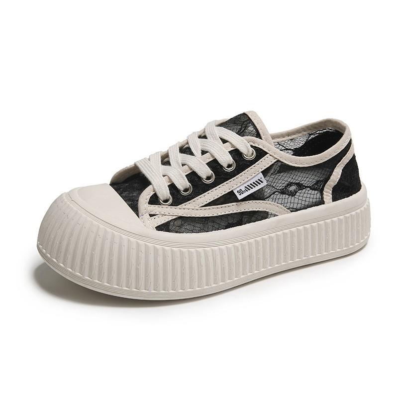 Fashion Women's Shoes 2025 Fashion Summer Casual White Shoes Cutouts Lace Canvas Hollow Breathable Platform Flat Shoes Woman Sneakers
