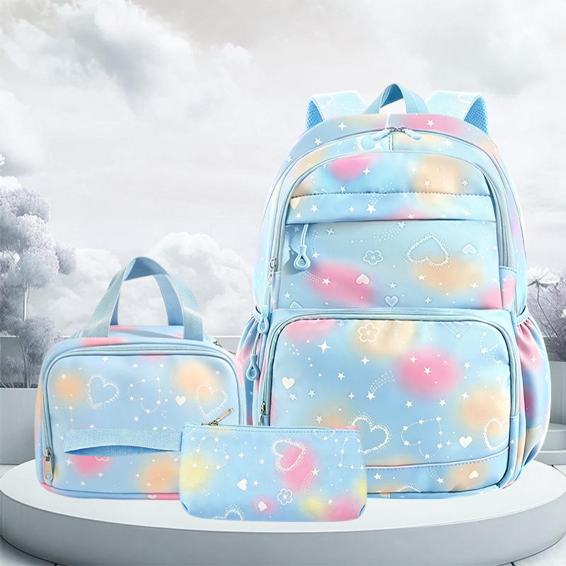 Cartoon Backpack Set 3-Piece Large Capacity School Bag with Lunch Pouch for Kids Girls Boys Elementary Students
