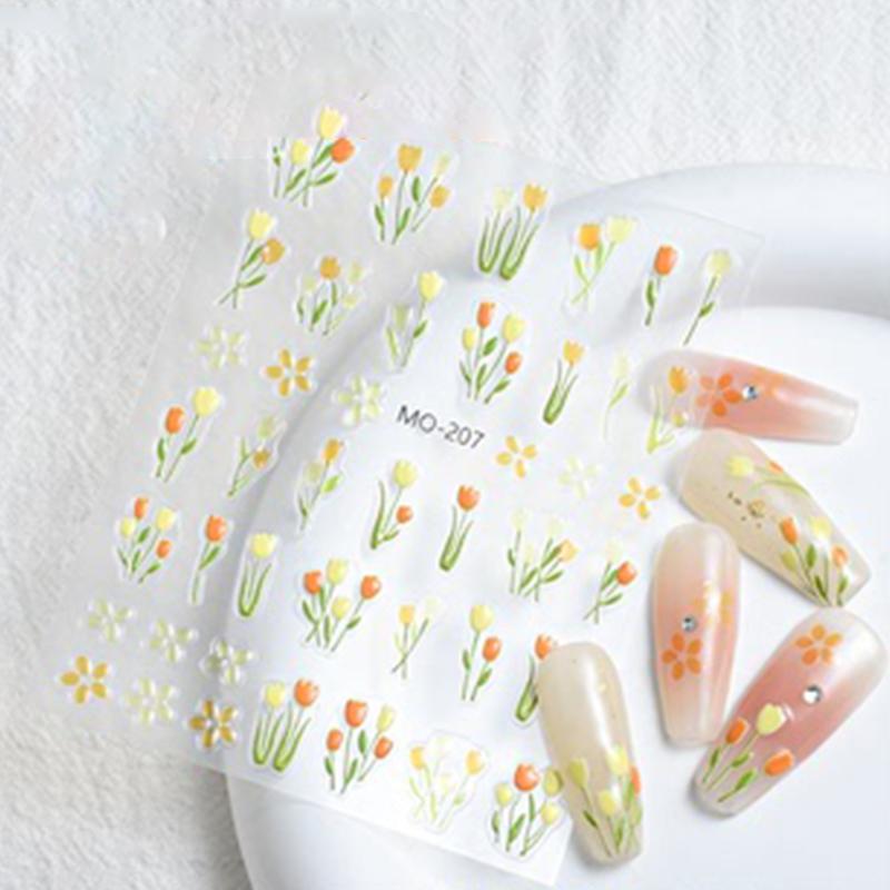 5D Blumen Nageltattoos Tulpen Design Frühling Blumige Blätter Selbstklebende Nagelaufkleber Kleine Frische Blumen Slider Maniküre Dekor