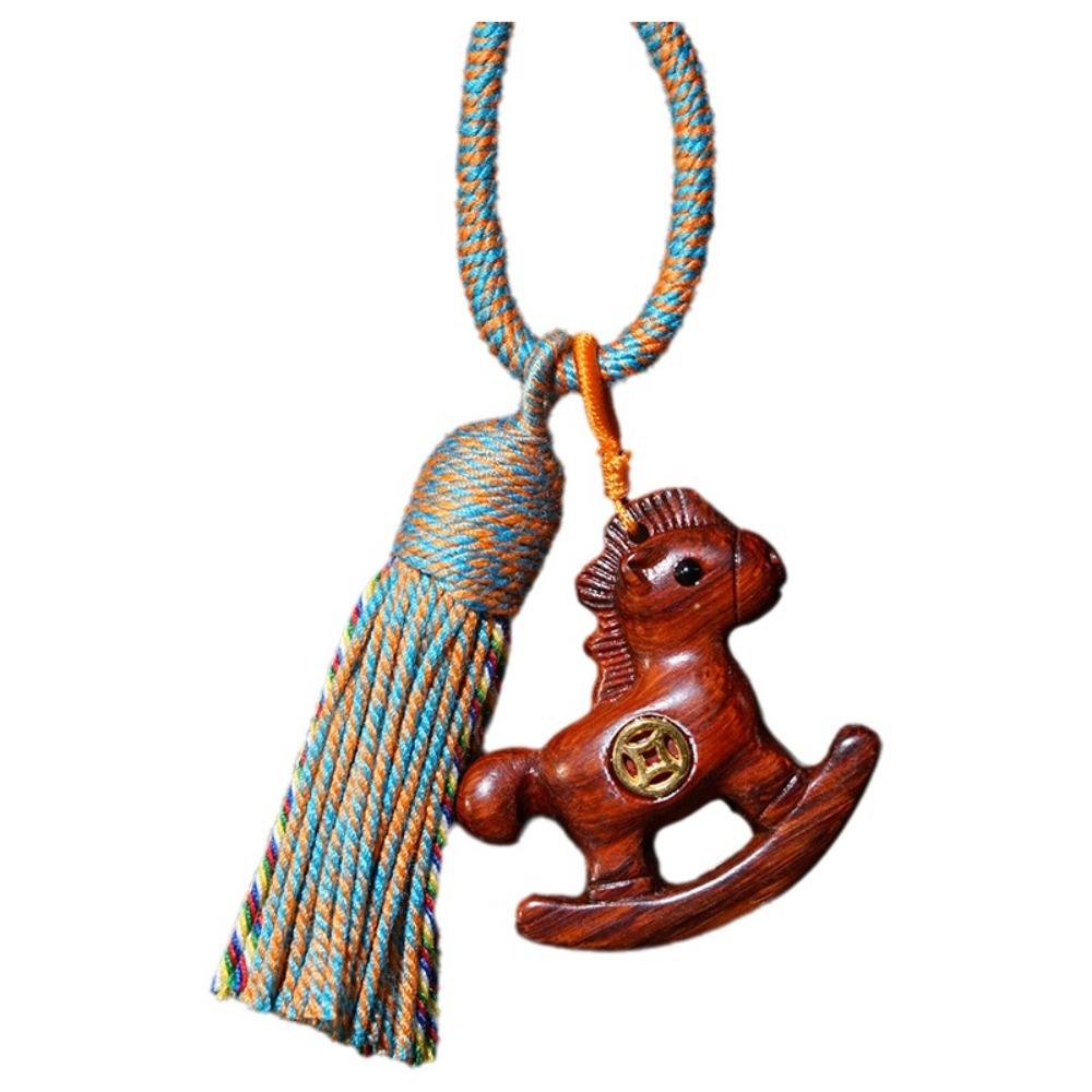 

Wooden Mobile Phone Chain Handmade Zodiac Key Ring Horse Keychain Year of The Horse Style 5