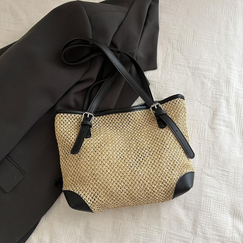 Винтажная плетеная сумка большой вместимости женская новая универсальная отпускная пляжная сумка нишевая повседневная ленивая сумка-тоут