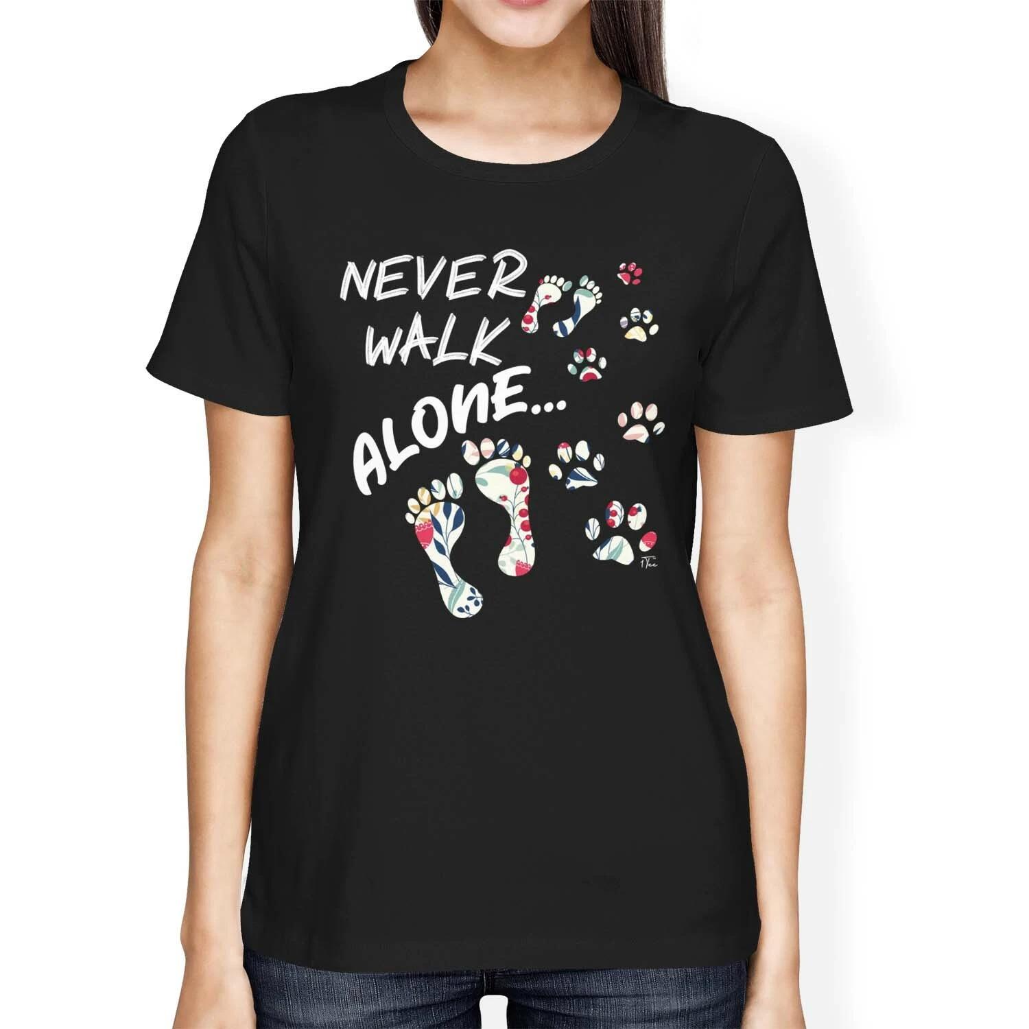 1Tee Womens Loose Fit Never Walk Alone Paw Print Dog T-Shirt XS
