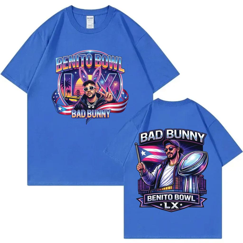 Rapper Bad Bunny Doppelseitiges Grafik-T-Shirt Herren Damen Mode Y2k Übergroßes T-Shirt Sommer Lässig Baumwolle Kurzarm-T-Shirts