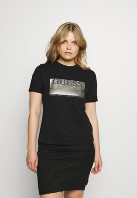 Guess T-Shirt Women's Black With Silver Logo Basic Original S Włe
