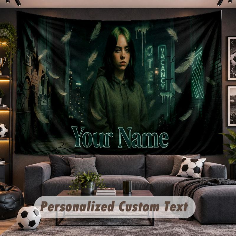 Wall Hanging Tapestry Custom NameBillie Eilish Pattern Personalized Printed Fabric Wall Decor