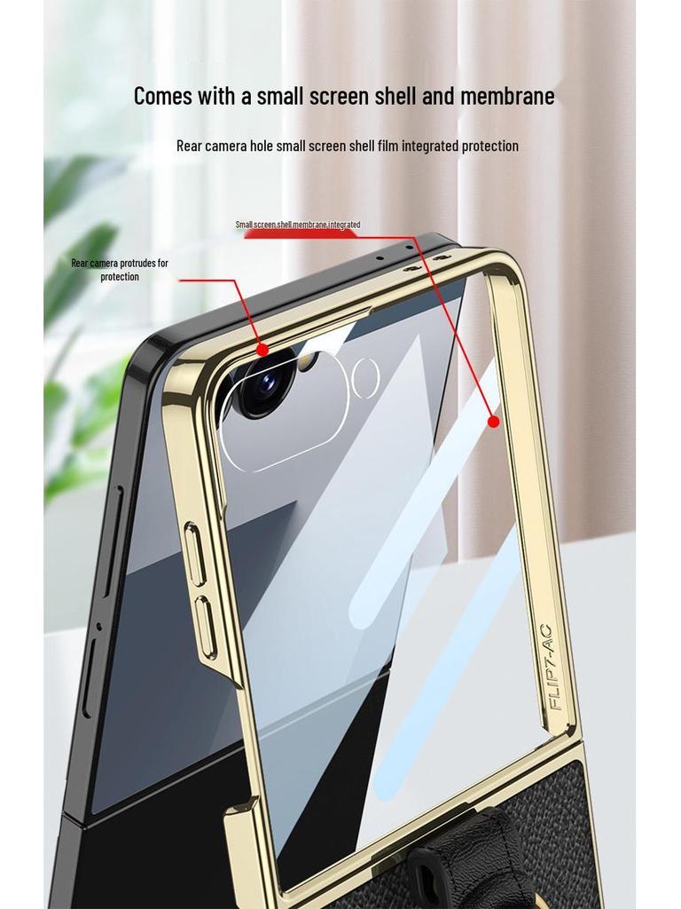 Etui PU ze Skóry dla Galaxy Z Flip7 z Galwanizowanym Pierścieniem i Sznurkiem - Ochronne Etui w Stylu Zapachowym