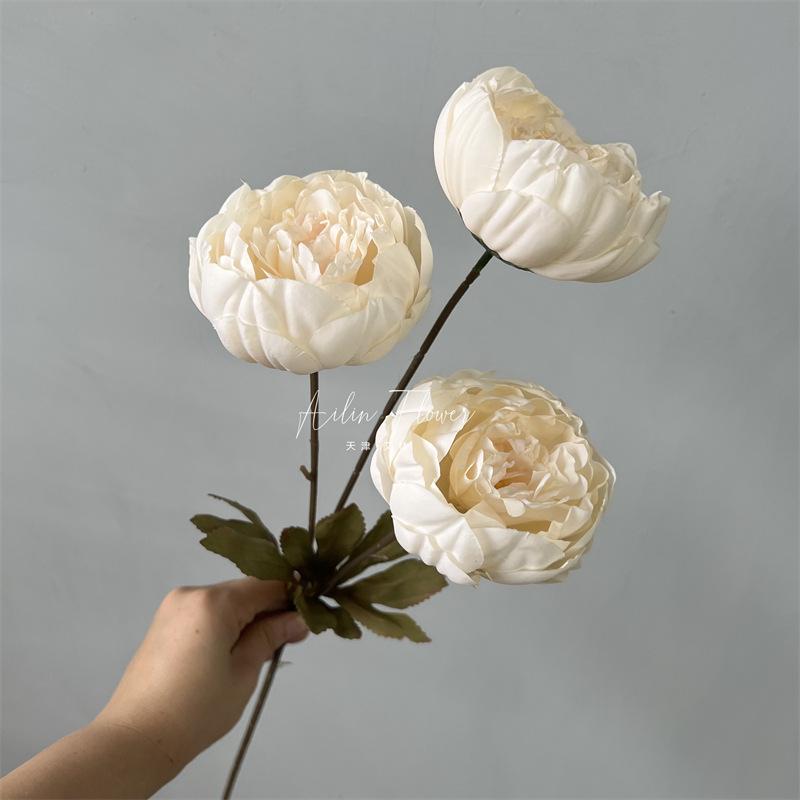 3heads Peony Cored Peony Artificial Flower Fake Rose Wedding Living Room Decoration