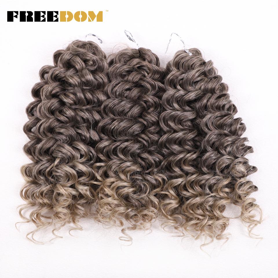 FREEDOM Synthetisches Deep Wavy Twist Häkelhaar Afro Lockiges Haar Häkelzöpfe Ombre Braun 12 Zoll Flecht Haarverlängerung