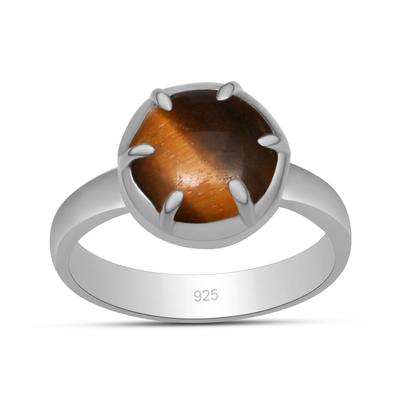 10X10 mm Naturalny Kamień Oko Tygrysie Srebro Próby 925 Ręcznie Robiony Pierścionek z Ząbkami Dla Kobiet i Dziewcząt