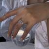 Foxanry Silver Color Sparkling Zircon Cuff Rings For Women Girls Fashion Personality Simple Temperament Engagement Jewelry Gifts