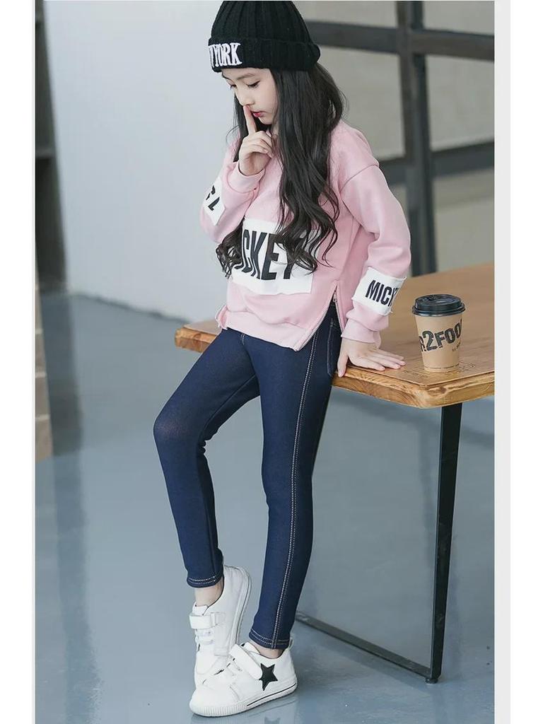 Kids' Winter Thickened Fleece-Lined Jeggings for Girls - Trendy Korean Style