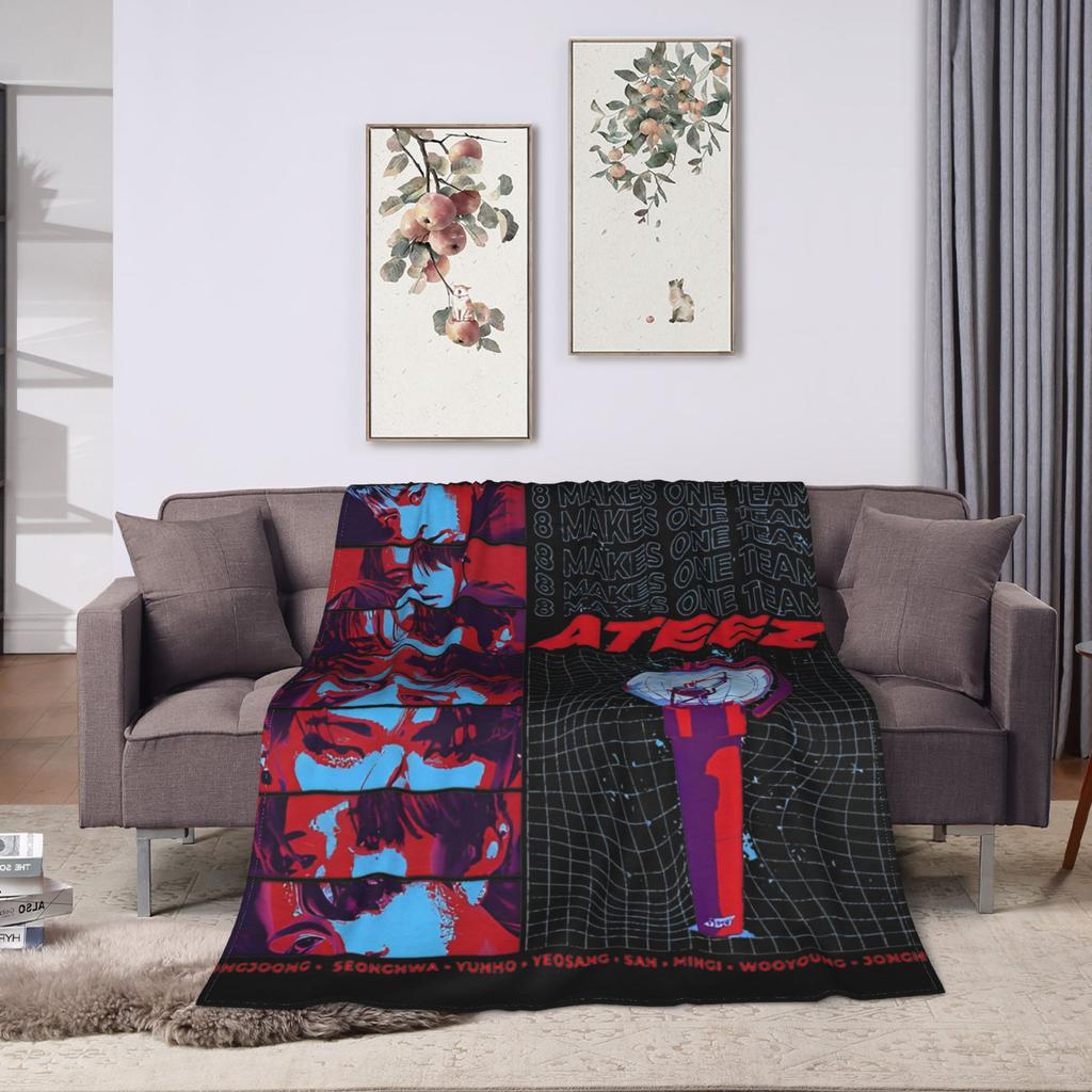 Yunho 90s Ateez Kpop Band Blankets Flannel Spring/Autumn   Multifunction Lightweight Throw Blanket for Sofa Bedroom Rug Piece