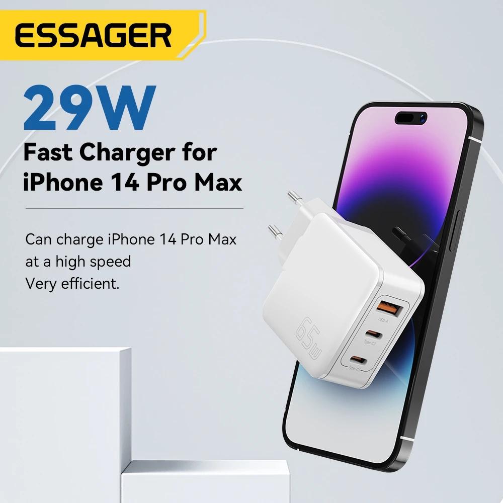 Essager PD65W GaN Charger 3 Ports Quick Charge 4.0 USB C Charger For iPhone 14 13 12 Pro Max For Xiaomi Samsung IPad Pro Charger