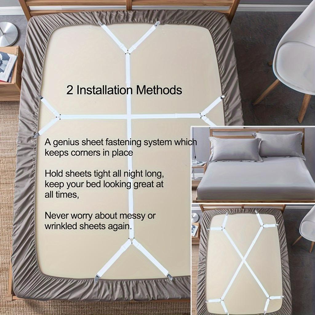 Sangle de support de drap réglable en 2 pièces - Support croisé pour toutes les tailles de matelas, attaches triangulaires élastiques, nylon noir, support de drap