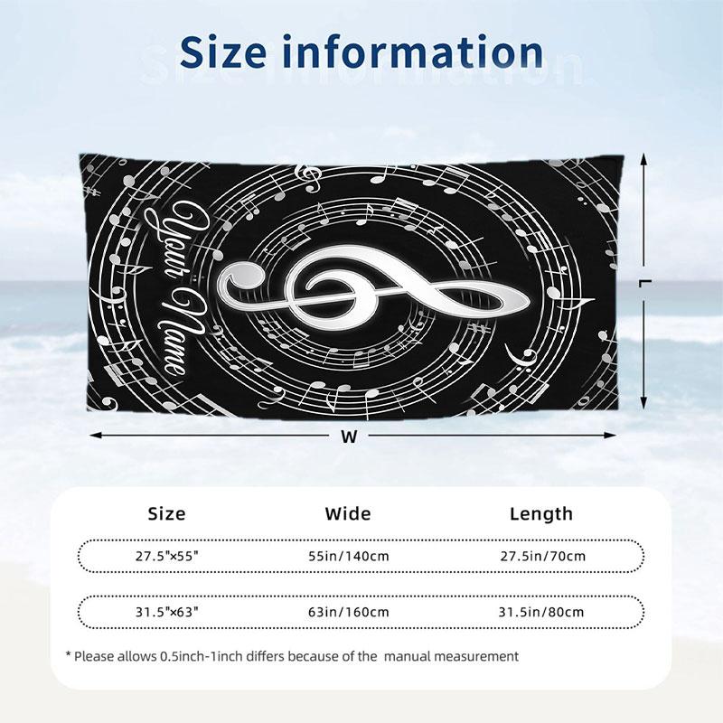 Music Nature Harmony Theme Quick Dry Beach Towel Custom Name Text Print Large Sand Resistant Towel Beach Vacation