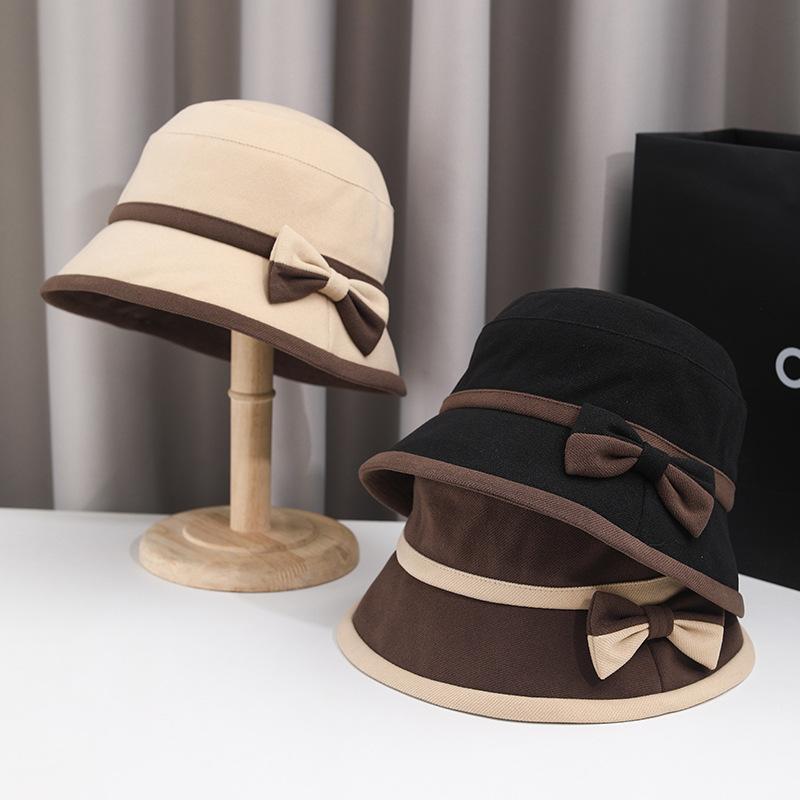Autumn and Winter New Anti-ultraviolet Sun Hat Outdoor Bow Bucket Hat Foldable Windproof Elegant Basin Hat