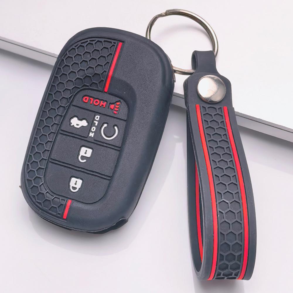 Anti Lost Silicone Keychain Lanyard for Honda Fit Civic Accord Inspire HRV CRV Pilot with Keychain Honeycomb Texture Shockproof Smart Key Fob Sleeve