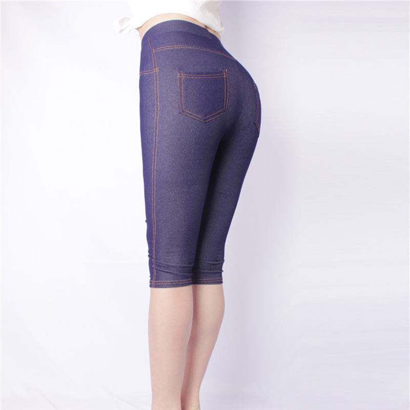 Imitation Denim-Leggings für Damen, kurze Hose, 3/4-Sommer-Jeggings, dünne Capri-Hose