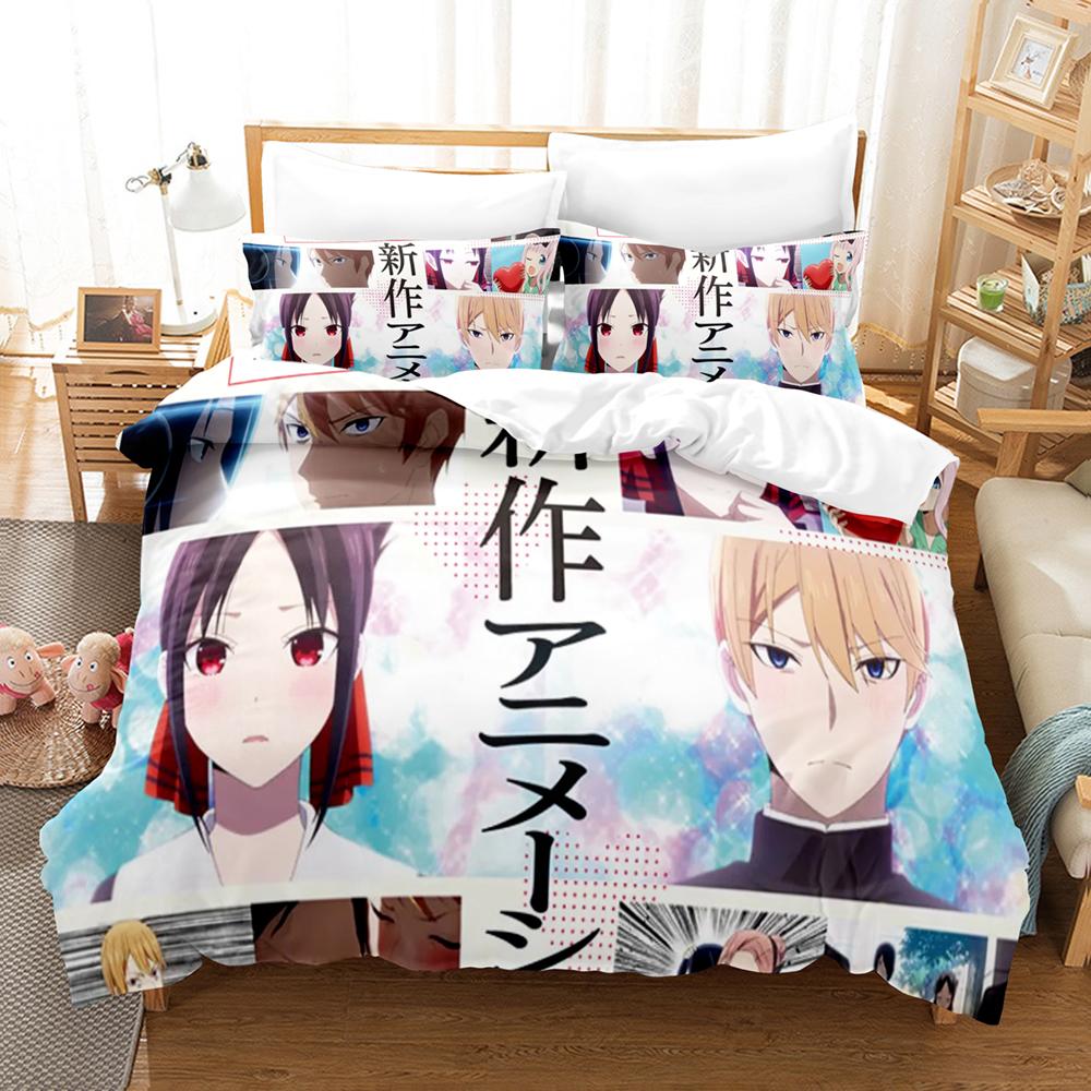 Kaguya Sama Love Is War Bettwäsche-Set 3-teilig Kaguya und Miyuki Herzform Roter Hintergrund Anime-Print Bettbezug Alle Größen
