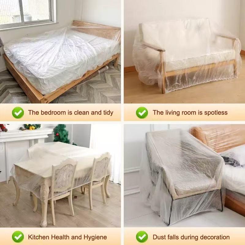 Disposable Dust Covers Elastic Plastic Dust Film Sofa Dustproof For Furniture Dormitory Sofa Wall Painting Dust Protection 1Pc