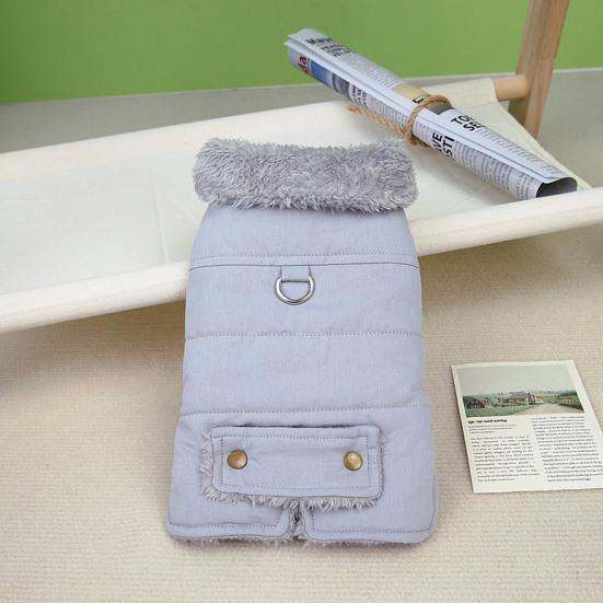 Pet Cotton Coat Stylish Button Closure Warm Comfortable Dog Cat Outerwear with Traction Ring for Winter