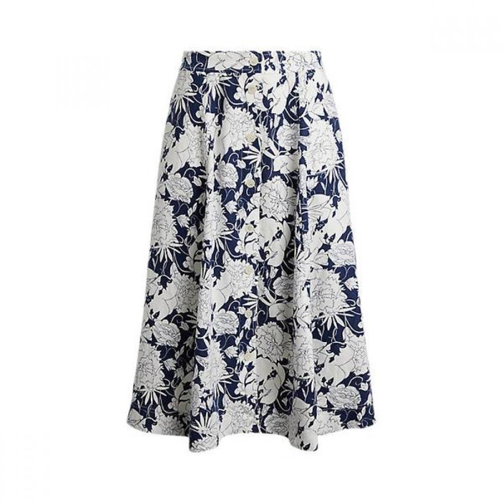 Lauren Ralph Lauren Floral Button Front Linen Midi Skirt 00