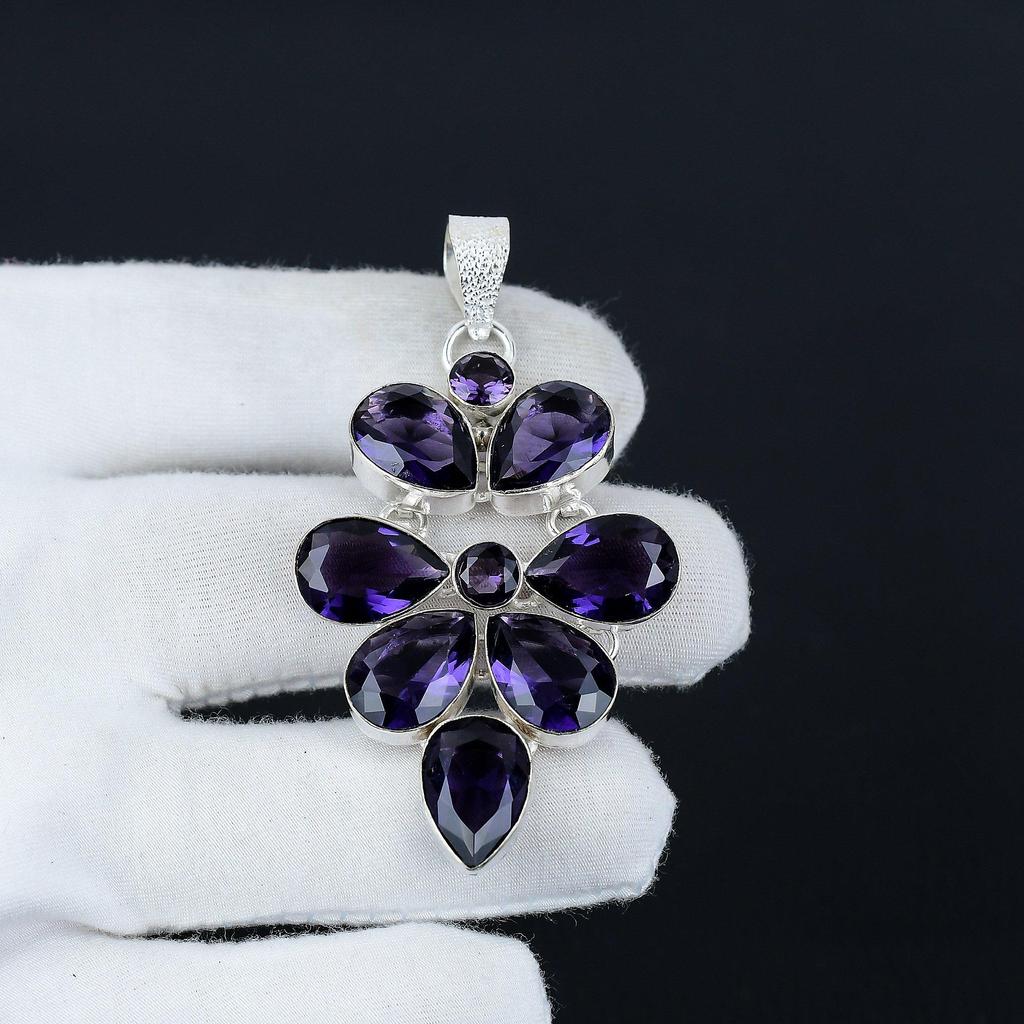 Pandantiv cu piatră prețioasă ametist în argint 925 - Design cu flori lucrate manual cu ametist, perfect pentru cadouri, petreceri și eleganță de zi cu zi