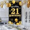 Happy 21st Birthday Decorations for Her Him, Black Gold 21 Birthday Banner Backdrop, Fabric Door Decor Yard Sign Photo Booth Props for Men and Women,