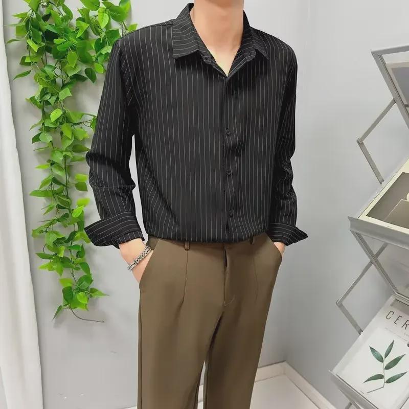 

Men s Slim-Fit Black Striped Long-Sleeve Business Casual Non-Iron Shirt for Spring and Autumn XL светло-синий